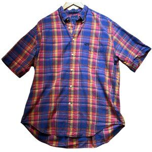 Façonnable Men's Preppy Button Down Shirt Short Sleeve Summer Size L Multi Plaid